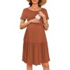 Ekouaer Nursing Dress Summer Short Sleeve Breastfeeding Casual Knee Length Maternity Dresses S-XXL(Caramel)
