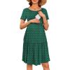 Ekouaer Nursing Dress Summer Short Sleeve Breastfeeding Casual Knee Length Maternity Dresses S-XXL(Green White Dot)