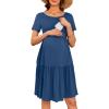 Ekouaer Nursing Dress Summer Short Sleeve Breastfeeding Casual Knee Length Maternity Dresses S-XXL(Grey Blue)