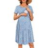 Ekouaer Nursing Dress Summer Short Sleeve Breastfeeding Casual Knee Length Maternity Dresses S-XXL(Light Blue Floral)