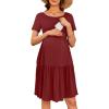 Ekouaer Nursing Dress Summer Short Sleeve Breastfeeding Casual Knee Length Maternity Dresses S-XXL(Wine Red)