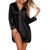 Ekouaer Satin Nightgowns for Women Button Down Sleep Shirt Silk Night Shirt Long Sleeve Boyfriend Sleepwear S-3XL(Black)