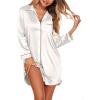 Ekouaer Satin Nightgowns for Women Button Down Sleep Shirt Silk Night Shirt Long Sleeve Boyfriend Sleepwear S-3XL(White)