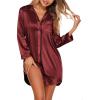 Ekouaer Satin Nightgowns for Women Button Down Sleep Shirt Silk Night Shirt Long Sleeve Boyfriend Sleepwear S-3XL(Wine Red)