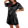 Ekouaer Silk Sleep Shirts for Women Satin Nightshirt Tshirt Nightgown Sleepwear Shirt Dress With Chest Pocket S-2XL(Black)