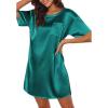 Ekouaer Silk Sleep Shirts for Women Satin Nightshirt Tshirt Nightgown Sleepwear Shirt Dress With Chest Pocket S-2XL(Blue Green)