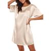 Ekouaer Silk Sleep Shirts for Women Satin Nightshirt Tshirt Nightgown Sleepwear Shirt Dress With Chest Pocket S-2XL(Champagne)