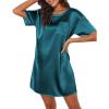 Ekouaer Silk Sleep Shirts for Women Satin Nightshirt Tshirt Nightgown Sleepwear Shirt Dress With Chest Pocket S-2XL(Dark Blue)