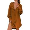 Ekouaer Women Satin Sleep Shirt Long Sleeve Nightgown Button Down Nightshirt Silk Sleepwear Soft Pajama Dress Sleep Dress(Brown)