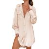 Ekouaer Women Satin Sleep Shirt Long Sleeve Nightgown Button Down Nightshirt Silk Sleepwear Soft Pajama Dress Sleep Dress(Champagne)