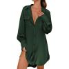 Ekouaer Women Satin Sleep Shirt Long Sleeve Nightgown Button Down Nightshirt Silk Sleepwear Soft Pajama Dress Sleep Dress(Green)