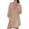 Ekouaer Women Satin Sleep Shirt Long Sleeve Nightgown Button Down Nightshirt Silk Sleepwear Soft Pajama Dress Sleep Dress(Khaki)