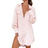 Ekouaer Women Satin Sleep Shirt Long Sleeve Nightgown Button Down Nightshirt Silk Sleepwear Soft Pajama Dress Sleep Dress(Light Pink)