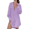 Ekouaer Women Satin Sleep Shirt Long Sleeve Nightgown Button Down Nightshirt Silk Sleepwear Soft Pajama Dress Sleep Dress(Lilac)