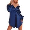 Ekouaer Women Satin Sleep Shirt Long Sleeve Nightgown Button Down Nightshirt Silk Sleepwear Soft Pajama Dress Sleep Dress(Navy Blue)