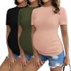 Ekouaer Womens Maternity Shirts Short Sleeve 3 Packs Crew Neck Pregnancy Tee Tops Tunic Blouse Soft Mama Clothes S-XXL(3pcs Black / Army Green / Dirty Pink)