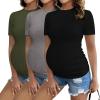 Ekouaer Womens Maternity Shirts Short Sleeve 3 Packs Crew Neck Pregnancy Tee Tops Tunic Blouse Soft Mama Clothes S-XXL(3pcs Black / Army Green / Grey)