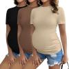 Ekouaer Womens Maternity Shirts Short Sleeve 3 Packs Crew Neck Pregnancy Tee Tops Tunic Blouse Soft Mama Clothes S-XXL(3pcs Black / Brown / Khaki)