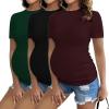 Ekouaer Womens Maternity Shirts Short Sleeve 3 Packs Crew Neck Pregnancy Tee Tops Tunic Blouse Soft Mama Clothes S-XXL(3pcs Black / Burgundy Red / Green)