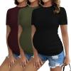 Ekouaer Womens Maternity Shirts Short Sleeve 3 Packs Crew Neck Pregnancy Tee Tops Tunic Blouse Soft Mama Clothes S-XXL(3pcs Black / Burgundy Red /Army Green)