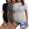 Ekouaer Womens Maternity Shirts Short Sleeve 3 Packs Crew Neck Pregnancy Tee Tops Tunic Blouse Soft Mama Clothes S-XXL(3pcs Black / Dark Grey / Light Grey)