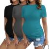 Ekouaer Womens Maternity Shirts Short Sleeve 3 Packs Crew Neck Pregnancy Tee Tops Tunic Blouse Soft Mama Clothes S-XXL(3pcs Black / Dark Grey / Teal)