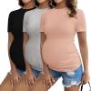 Ekouaer Womens Maternity Shirts Short Sleeve 3 Packs Crew Neck Pregnancy Tee Tops Tunic Blouse Soft Mama Clothes S-XXL(3pcs Black / Dirty Pink / Light Grey)