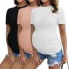 Ekouaer Womens Maternity Shirts Short Sleeve 3 Packs Crew Neck Pregnancy Tee Tops Tunic Blouse Soft Mama Clothes S-XXL(3pcs Black / Dirty Pink / White)