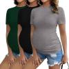 Ekouaer Womens Maternity Shirts Short Sleeve 3 Packs Crew Neck Pregnancy Tee Tops Tunic Blouse Soft Mama Clothes S-XXL(3pcs Black / Green / Grey)