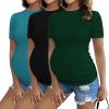 Ekouaer Womens Maternity Shirts Short Sleeve 3 Packs Crew Neck Pregnancy Tee Tops Tunic Blouse Soft Mama Clothes S-XXL(3pcs Black / Green / Teal)
