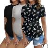 Ekouaer Womens Maternity Shirts Short Sleeve 3 Packs Crew Neck Pregnancy Tee Tops Tunic Blouse Soft Mama Clothes S-XXL(3pcs Black / Light Grey / Floral)