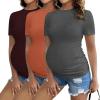 Ekouaer Womens Maternity Shirts Short Sleeve 3 Packs Crew Neck Pregnancy Tee Tops Tunic Blouse Soft Mama Clothes S-XXL(3pcs Burgundy Red / Caramel / Dark Grey)