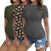 Ekouaer Womens Maternity Shirts Short Sleeve 3 Packs Crew Neck Pregnancy Tee Tops Tunic Blouse Soft Mama Clothes S-XXL(3pcs Floral / Dark Grey / Army Green)