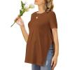 Ekouaer Women’s Maternity Shirts Short Sleeve Pregnancy Tops Blouses Split Side Casual Crewneck Pregnant Tunic Tee(Brown)