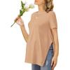 Ekouaer Women’s Maternity Shirts Short Sleeve Pregnancy Tops Blouses Split Side Casual Crewneck Pregnant Tunic Tee(Khaki)