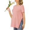 Ekouaer Women’s Maternity Shirts Short Sleeve Pregnancy Tops Blouses Split Side Casual Crewneck Pregnant Tunic Tee(Pink)