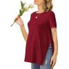 Ekouaer Women’s Maternity Shirts Short Sleeve Pregnancy Tops Blouses Split Side Casual Crewneck Pregnant Tunic Tee(Wine Red)