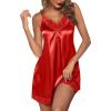 Ekouaer Women’s Nightgown Satin Nightgowns for Women V-neck Lace Chemise Sleepwear Soft Lingerie for Women(Red)