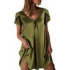 Ekouaer Women’s Satin Nightgown Short Sleeve Sleepdress V-Neck Sleepwear Loose Silk Sleepshirt(Army Green)