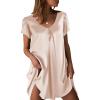 Ekouaer Women’s Satin Nightgown Short Sleeve Sleepdress V-Neck Sleepwear Loose Silk Sleepshirt(Champagne)