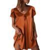 Ekouaer Women’s Satin Nightgown Short Sleeve Sleepdress V-Neck Sleepwear Loose Silk Sleepshirt(Chocolate)