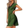 Ekouaer Women’s Satin Nightgown Sleepwear Lace V Neck Side Slits Nightie Short Sleeves Nightshirt(Army Green)