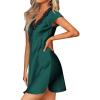 Ekouaer Women’s Satin Nightgown Sleepwear Lace V Neck Side Slits Nightie Short Sleeves Nightshirt(Blue Green)