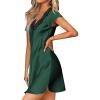 Ekouaer Women’s Satin Nightgown Sleepwear Lace V Neck Side Slits Nightie Short Sleeves Nightshirt(Green)