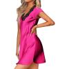 Ekouaer Women’s Satin Nightgown Sleepwear Lace V Neck Side Slits Nightie Short Sleeves Nightshirt(Rose Red)
