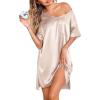 Ekouaer Women’s Satin Nightgowns V Neck Side Split Sleepshirt Short Sleeves Sleepwear Chest Pocket Nightshirt S-XXL(Champagne)