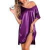Ekouaer Women’s Satin Nightgowns V Neck Side Split Sleepshirt Short Sleeves Sleepwear Chest Pocket Nightshirt S-XXL(Wineberry)