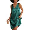 Ekouaer Women’s Satin Silk Nightgown V Neck Nightie Tank Sleepshirt Sleeveless Summer Dress Comfy Loungewear(Blue Green)