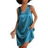 Ekouaer Women’s Satin Silk Nightgown V Neck Nightie Tank Sleepshirt Sleeveless Summer Dress Comfy Loungewear(Dark Blue)