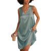 Ekouaer Women’s Satin Silk Nightgown V Neck Nightie Tank Sleepshirt Sleeveless Summer Dress Comfy Loungewear(Light Green)